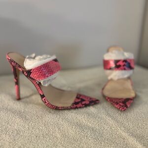Anne Michelle Pink and Black Snakeskin Heels